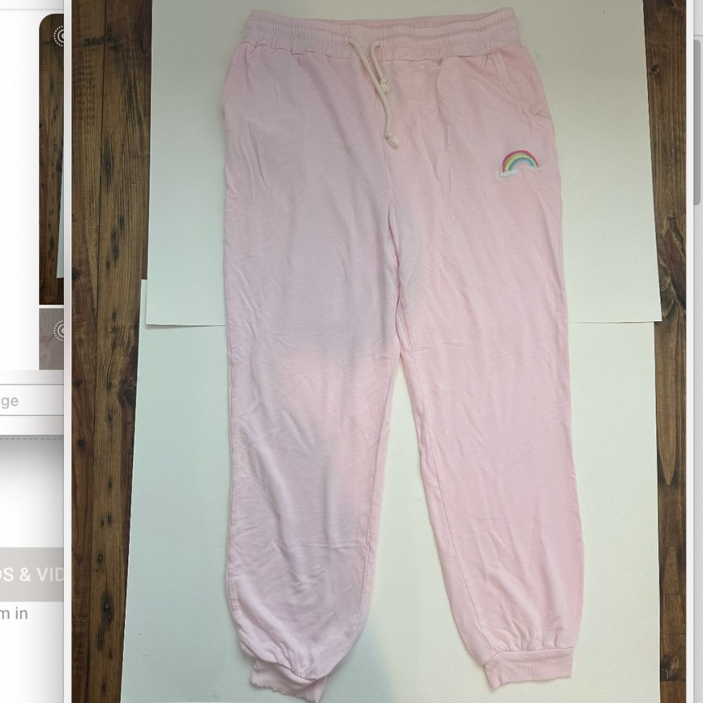 Nordstroms Pink Sweatpants with a rainbow